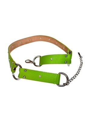 VTG Y2K Authentic Dolce & Gabbana Leather Belt 95-38 Green Rhinestones Rings